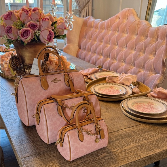 Coach Pink Signature Handbag Large Satchel Rowan Powder pink signature canvas - Picture 13 of 15